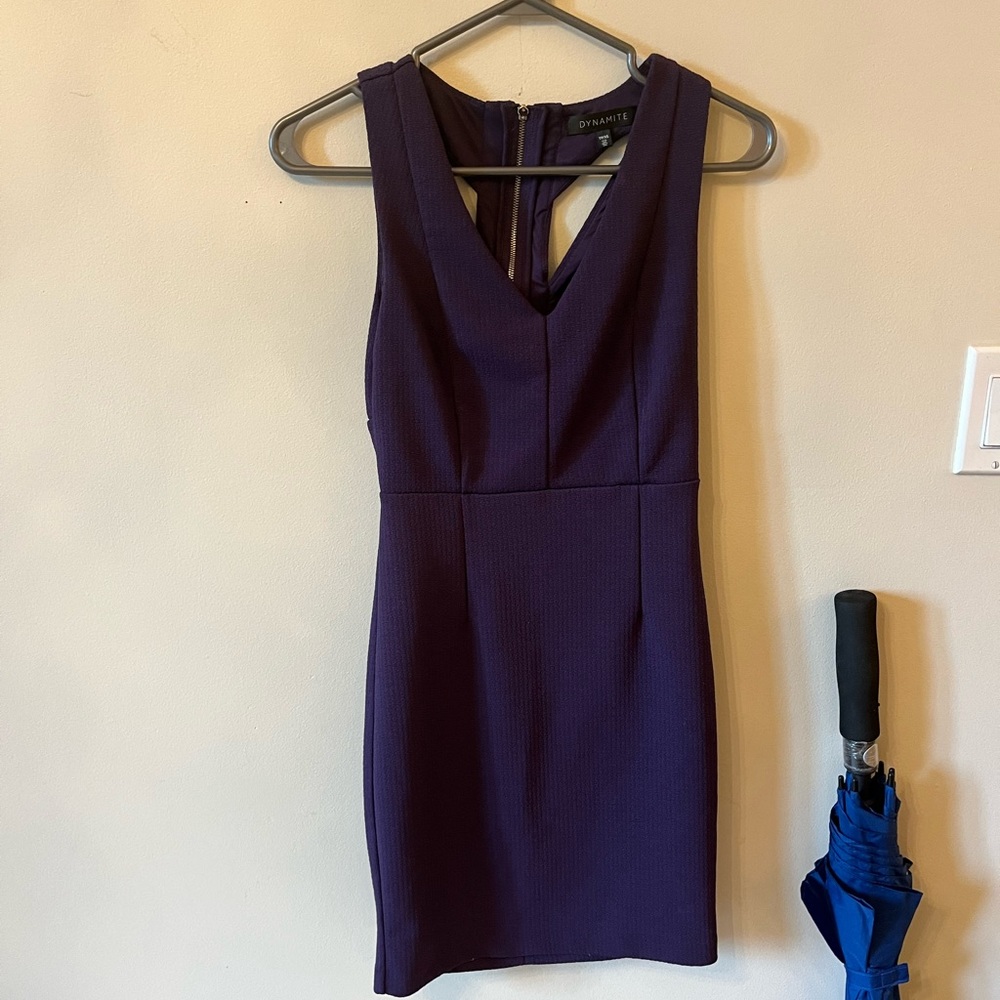 Dark Purple Dynamite Bodycon V-Neck Dress